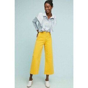 M.I.H. Jeans Saffron Caron Neon Yellow Cropped High Rise‎ Wide Leg Pants Size XS